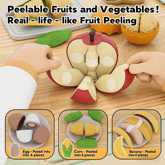 Play Food for Toddlers, Buckwheat Straw Fruit and Veggies Cutting Set for Kids, Pretend Food Play Kitchen Accessories for 3 4 5 6 7 Years Old Boys & Girls