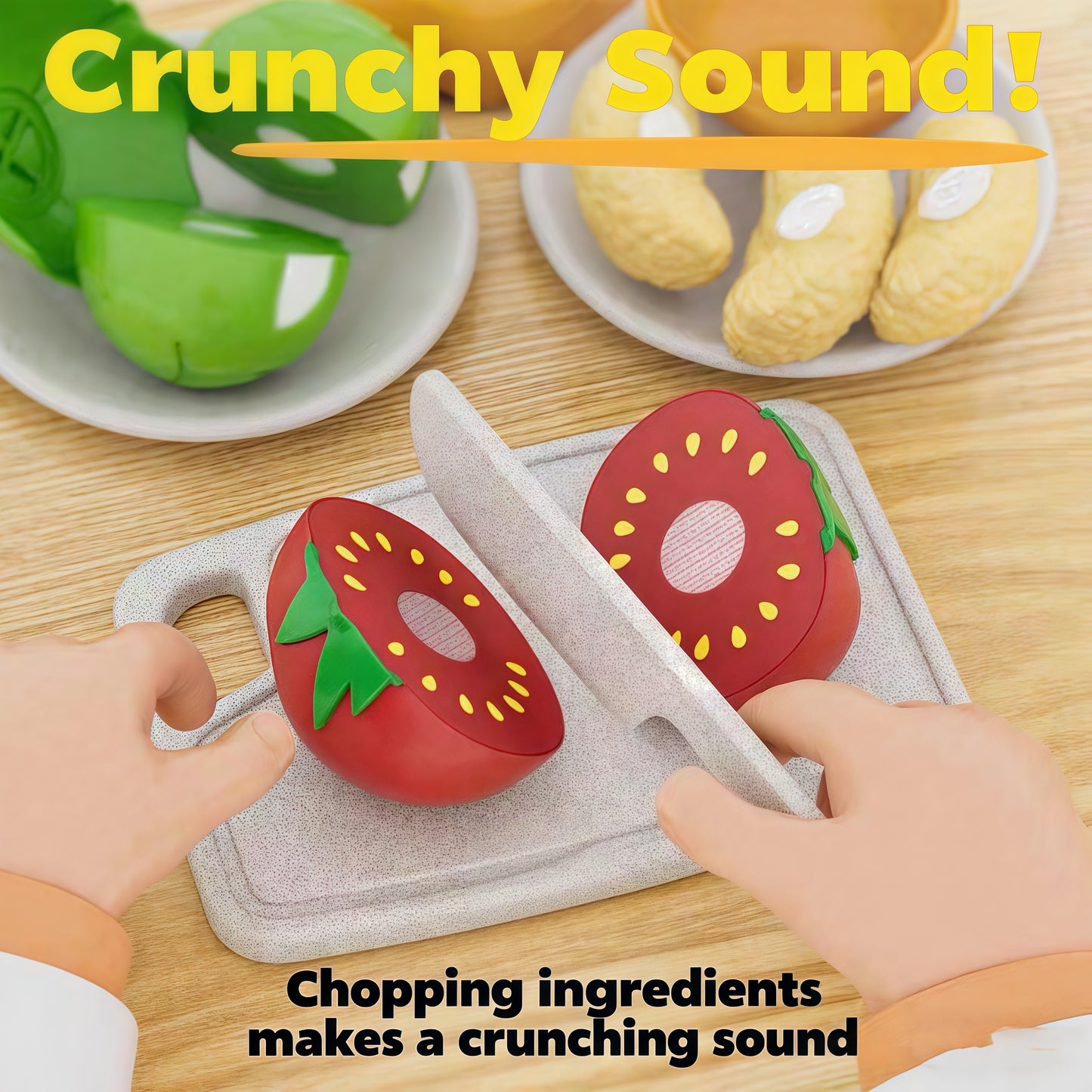 Play Food for Toddlers, Buckwheat Straw Fruit and Veggies Cutting Set for Kids, Pretend Food Play Kitchen Accessories for 3 4 5 6 7 Years Old Boys & Girls