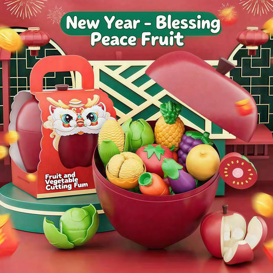 Play Food for Toddlers, Buckwheat Straw Fruit and Veggies Cutting Set for Kids, Pretend Food Play Kitchen Accessories for 3 4 5 6 7 Years Old Boys & Girls